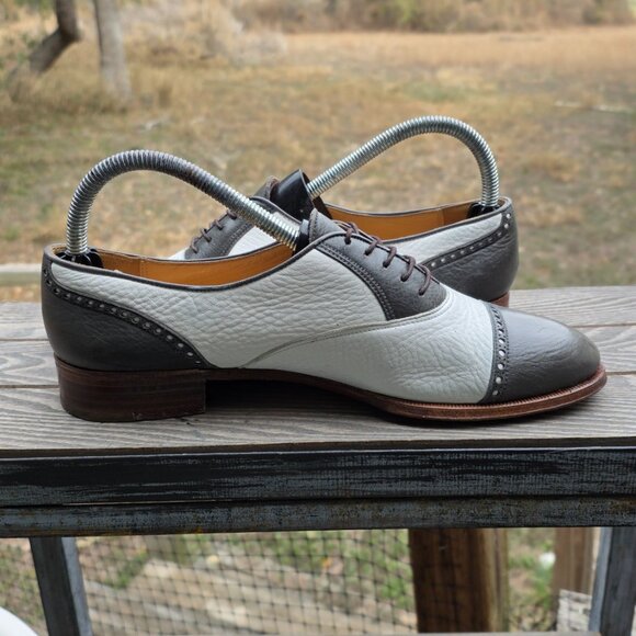SALE - Gravati 8-M Mens Gray and White Mens Spectator Oxford Dress Shoes - Picture 6 of 11